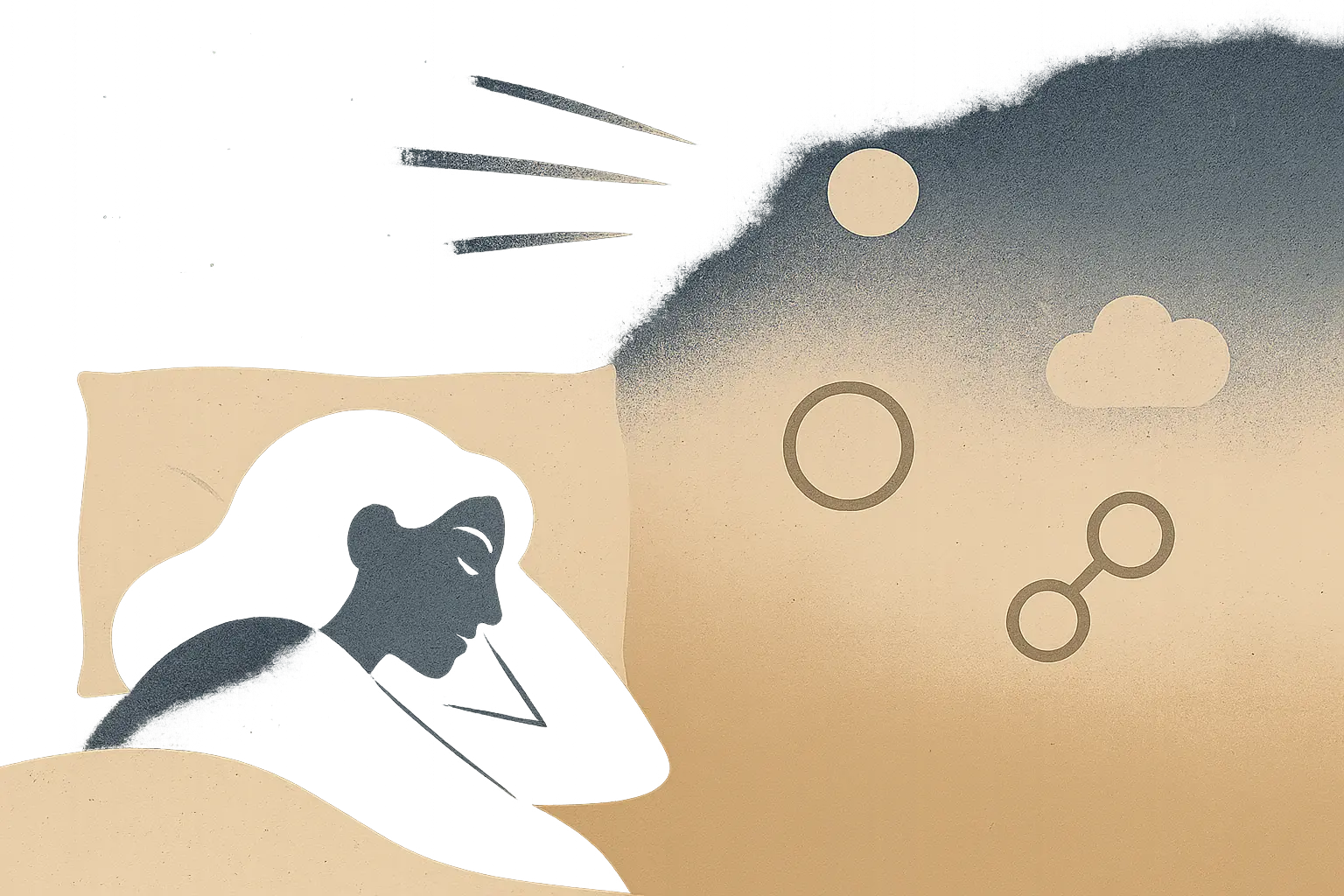 Grafische Darstellung des Zusammenhangs zwischen unterbrochenem Schlaf und mentaler Klarheit am Tag