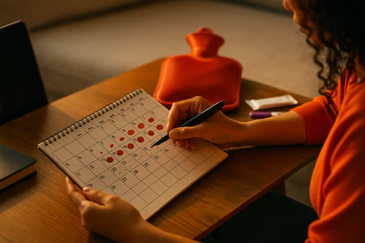 Kalender und Notizen zur Dokumentation von Zyklusveränderungen in der Perimenopause